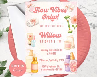 Skin Care Birthday Invite, Editable Digital Template for Spa Party, Instant Download, Girls Glam Invitation