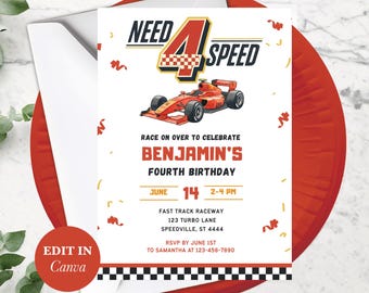 Formula One Birthday Invitation - Race Car Party Supplies For Boys - Fun F1 Invite Template