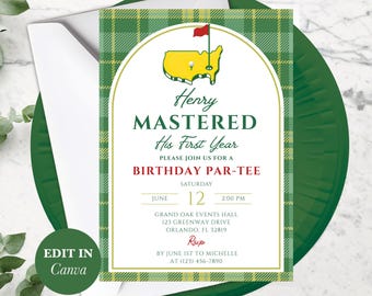 Mastered First Year Birthday Invitation - Golf Theme Invite For A Fun Celebration