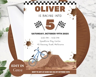 BMX Invite, Editable Birthday Invitation, Digital Download, Bike Party Invite, Mountain Bike Theme, Kids Party