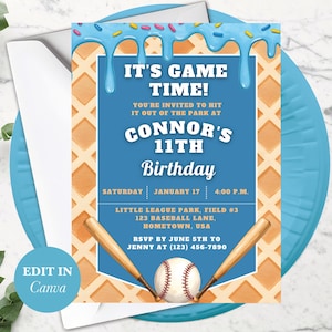 Baseball Drip Birthday Invitation, Editable Digital Template, Instant Download, Fun Softball Party Invite, Editable Canva Template
