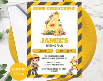 Construction Birthday Invitation Celebrating Dump Everything Theme For Boys Bday Party