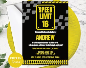 Speed Limit Birthday Invitation, Custom Editable Invite for Kids, Digital Download, Fun Party Template