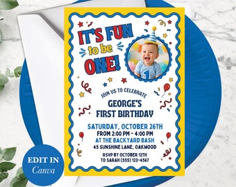First Birthday Invite Primary Colors - Fun And Colorful 1St Birthday Printable Invitation For Boys