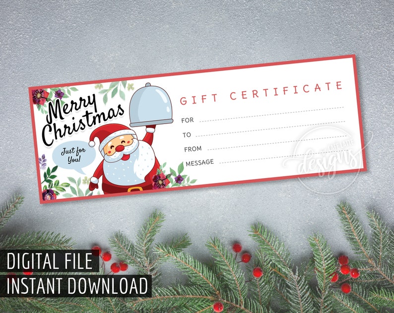 CHRISTMAS GIFT Certificate Printable Gift Certificate | Etsy