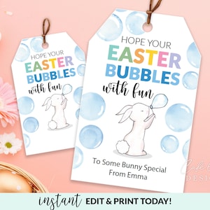 Etiquettes pour cadeaux de Pâques imprimables, étiquettes cadeaux lapin de Pâques modèle modifiable, cadeau personnalisé pour la classe, j'espère que vos bulles de Pâques avec des étiquettes amusantes