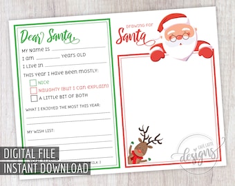 Letter To Santa, Santa Letter, Kids Letter To Santa, Christmas Letter, Printable Letter to Santa, Instant Download, Drawing for Santa, DIY