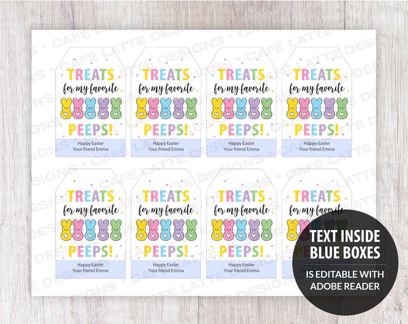 Easter gift tags, Easter printable gift tags, Happy Easter cute bunnies editable gift tag template DIY, Custom gift labels for Easter, Kids friends teacher school gift tags with Easter bunnies, Candy sweet treat bag gift tags for Easter DIY, Treats for my favorite peeps