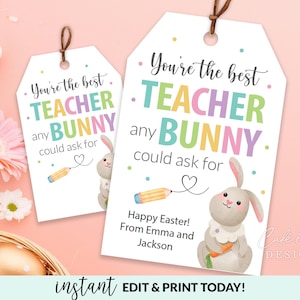 Etichette regalo di Pasqua per insegnanti stampabili, etichette regalo coniglietto pasquale modello modificabile regalo personalizzato per insegnanti, etichette per sacchetti di caramelle pasquali fai da te