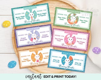 Easter Bunny Bucks Printable, Easter Bunny Dollar Bill Editable Template, Easter Egg Filler Kids Easter Activity Coupon Instant Download DIY
