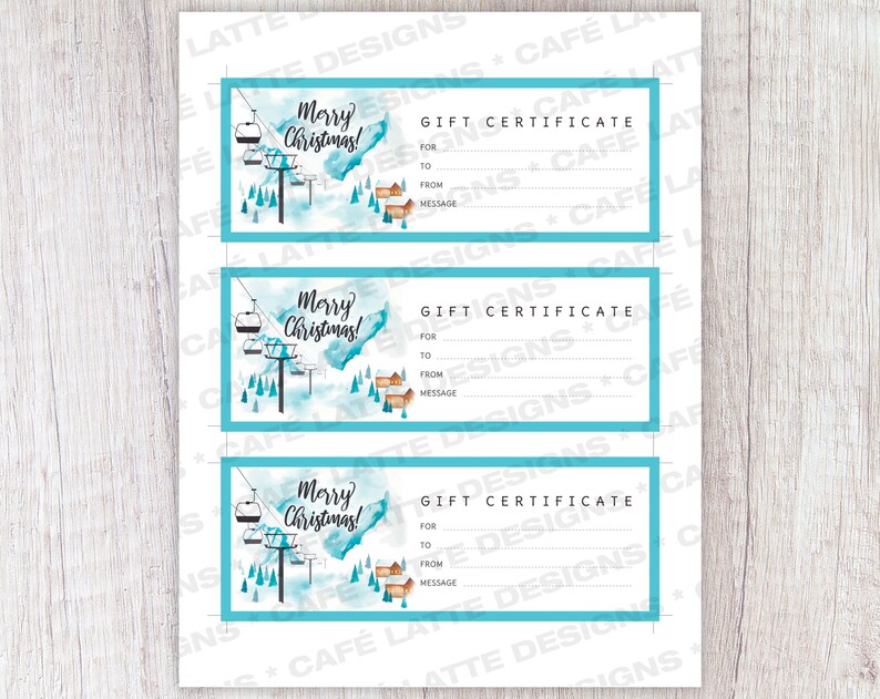 CHRISTMAS GIFT Certificate, Printable Gift Certificate Ski Trip, Gift