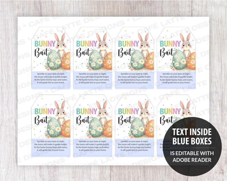 Easter gift tags, Easter printable gift tags, Easter bunny bait editable gift tag template DIY, Custom gift labels for Easter, Kids friends teacher school gift tags with Easter bunny and eggs, Candy sweet treat bag gift tags for Easter DIY