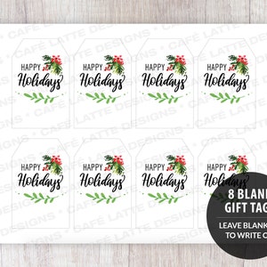 HAPPY HOLIDAYS Printable Gift Tags, Editable Personalized Favor Tags ...