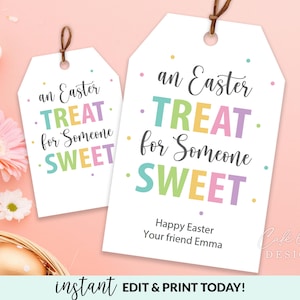 Etiquetas de regalo de Pascua imprimibles, etiquetas de regalo de Pascua para alguien dulce, plantilla editable personalizada, etiquetas de regalo de bolsa de dulces para niños y amigos, bricolaje