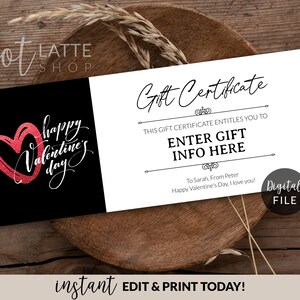 Valentinstag Geschenkgutschein bearbeitbare Vorlage, personalisierte Happy Valentines Day Geschenkgutschein, benutzerdefinierte Karte Coupon druckbare DIY