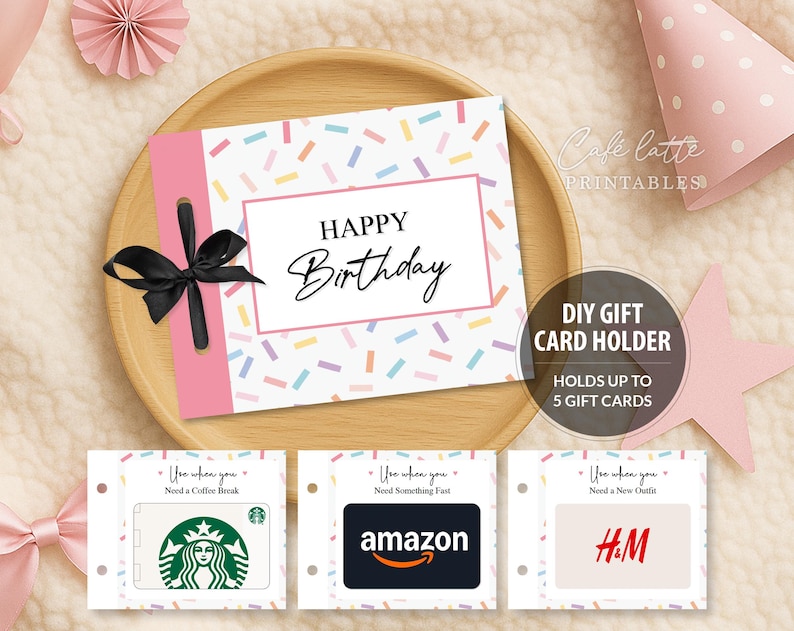 Birthday gift card holder booklet, Happy birthday multiple gift card holder printable template, Birthday gift card coupon book booklet DIY, Original Birthday gift ideas, Unique Birthday gift ideas, Thoughtful Birthday gifts for best friends BFF teens family and friends, Birthday pink confetti digital Coffee gift card holder, Birthday confetti gift card pages instant download, Gifts for her woman women girls girlfriend and wife