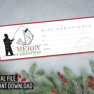 Buono regalo PESCA DI NATALE, canna da pesca, buono regalo stampabile papà nonno, download istantaneo della carta regalo, idea regalo per lui uomini