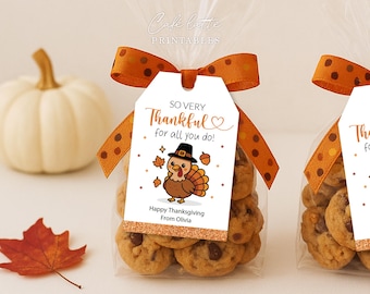Etichette regalo per il Ringraziamento stampabili, etichette regalo personalizzate per sacchetti regalo per bambini della scuola, modello modificabile, apprezzamento per gli insegnanti, etichetta per tacchino