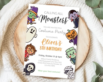 Halloween Invitation Editable Template, Calling All Monsters Halloween Birthday Invitation, Kids Halloween Costume Party Printable Invite