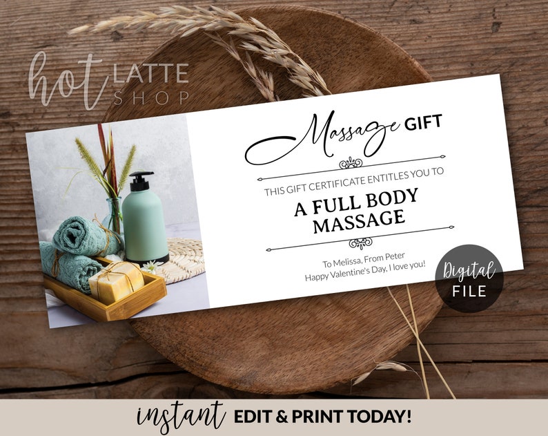 Massage Gift Certificate Editable Template, Personalized Massage Gift