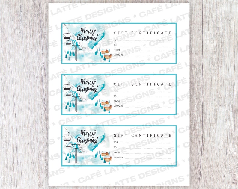 CHRISTMAS GIFT Certificate Printable Gift Certificate Ski Etsy Canada