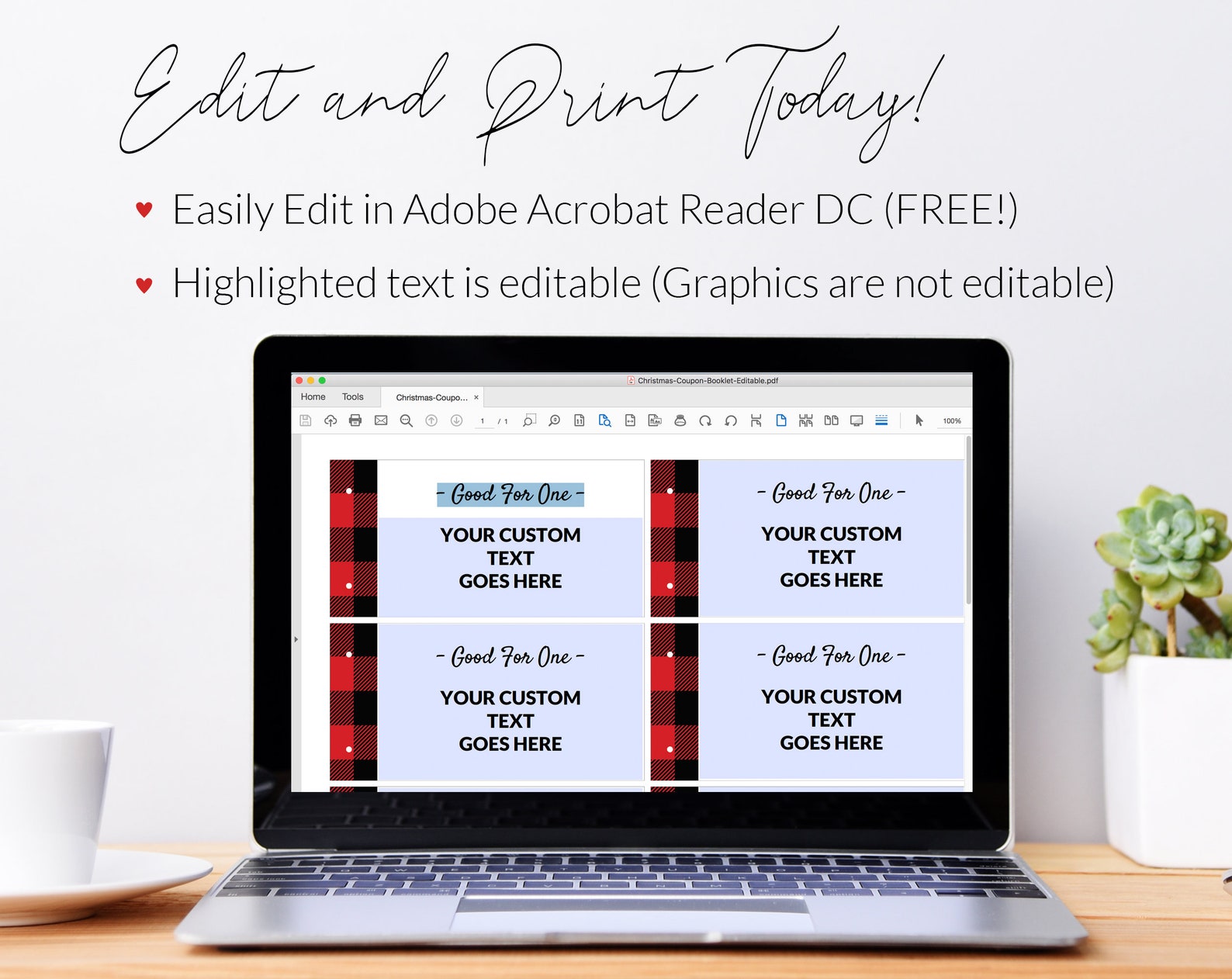 VALENTINES COUPON Book Editable Printable Template Custom Booklet