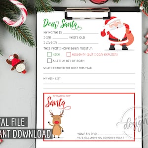 Brief an den Weihnachtsmann, Weihnachtsbrief, Kinderbrief an den Weihnachtsmann, Weihnachtsbrief, druckbarer Brief an den Weihnachtsmann, Sofort Download, Zeichnung für den Weihnachtsmann, DIY