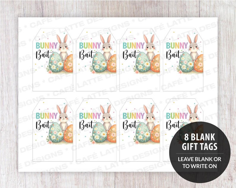 Easter gift tags, Easter printable gift tags, Easter bunny bait editable gift tag template DIY, Custom gift labels for Easter, Kids friends teacher school gift tags with Easter bunny and eggs, Candy sweet treat bag gift tags for Easter DIY
