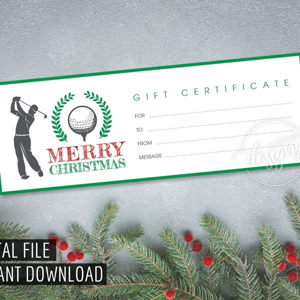 GOLF CHRISTMAS Gift Certificate, Golf Player, Printable Gift Coupon for Dad Grandpa, Gift Card Instant Download, Gift Idea for Him Man Men