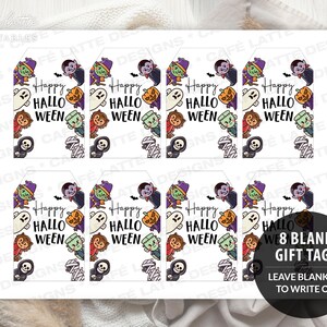 Halloween monsters gift tags, Happy Halloween printable candy bag gift tags, Happy Halloween labels editable template gift tag DIY, Custom gift labels for Halloween candy bags, Kids teacher school gift tags with witch ghost vampire and mummy, Cheap Halloween gift tags instant download, Halloween business company corporate gift tags, Halloween costume party thank you gift tags