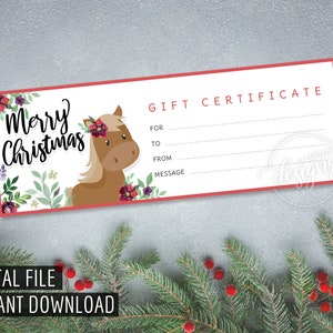 WEIHNACHTEN GESCHENK Gutschein, druckbare Geschenkgutschein Reitstunden, Geschenkgutschein, Sofort Download, Weihnachtsgeschenkidee Weihnachtsgeschenkkarte