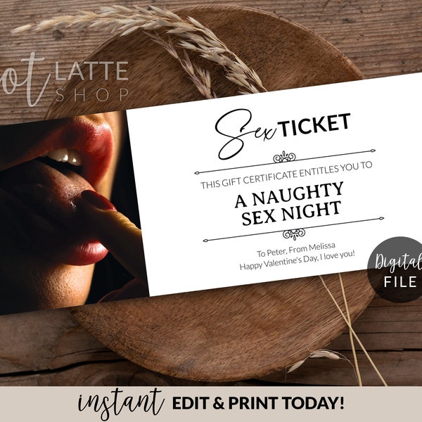 Sex Gift Certificate Editable Printable Template, Sexy Valentines Day Personalized Coupon Card, Custom Photo Love Sex Naughty Ticket Gift