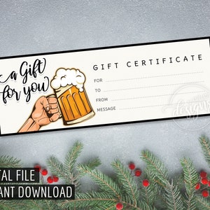 Certificado de PRESENTE, Certificado de presente para impressão de cerveja para ele, Cupom de presente, Download instantâneo, Idéia de presente para o Dia dos Namorados, Cartão de presente de feriado masculino