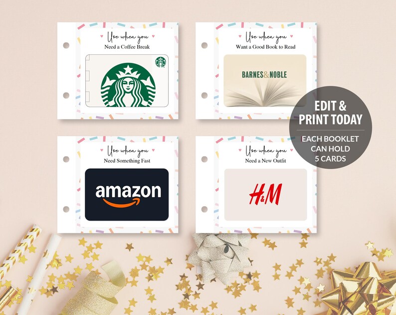 Birthday gift card holder booklet, Happy birthday multiple gift card holder printable template, Birthday gift card coupon book booklet DIY, Original Birthday gift ideas, Unique Birthday gift ideas, Thoughtful Birthday gifts for best friends BFF teens family and friends, Birthday pink confetti digital Coffee gift card holder, Birthday confetti gift card pages instant download, Gifts for her woman women girls girlfriend and wife