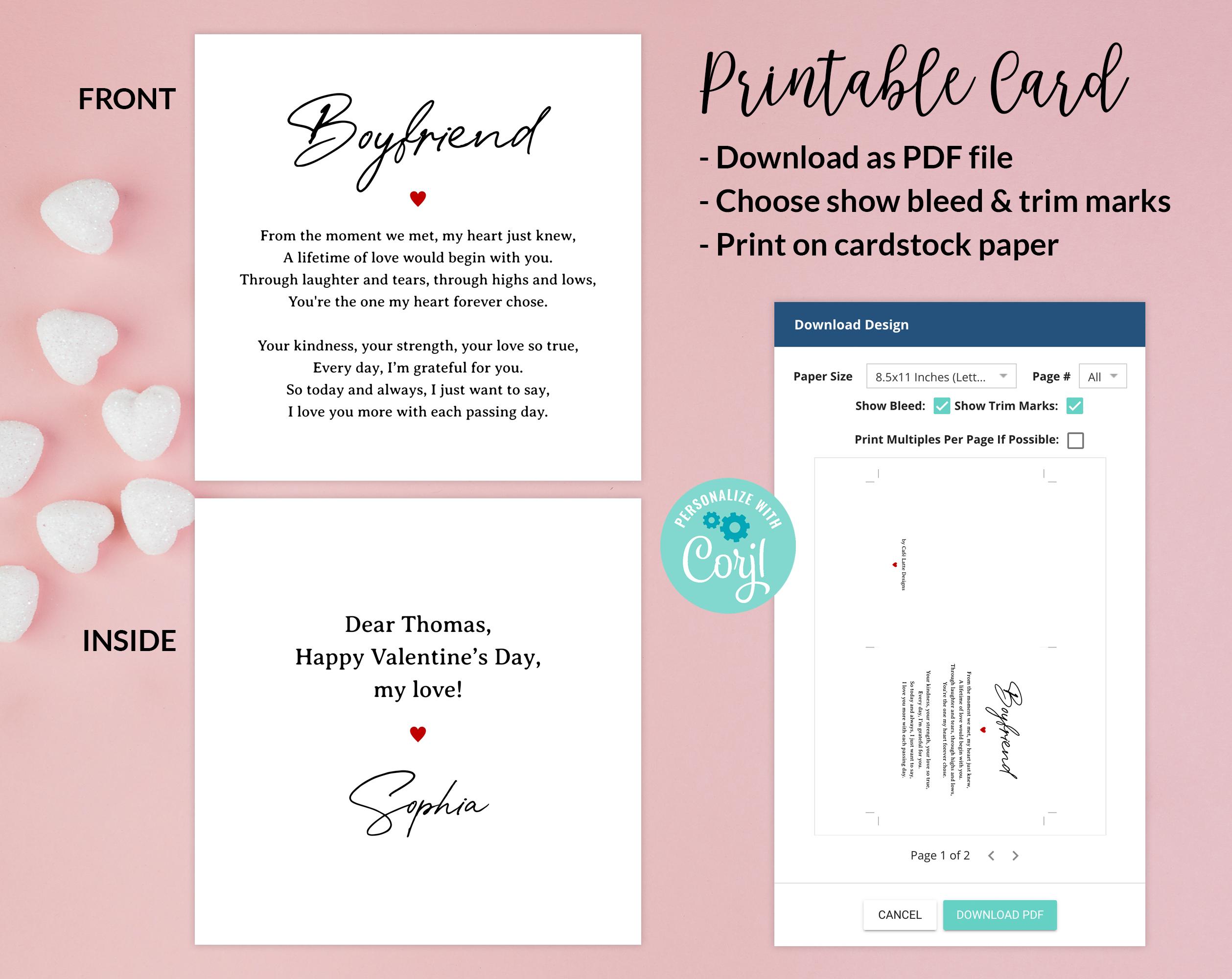 Valentines Day Boyfriend Card Printable, Valentines Card Gift for Him ...