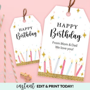 Etichette regalo di compleanno stampabili, etichette regalo di buon compleanno personalizzate modello modificabile, etichette personalizzate per candele di compleanno download immediato fai da te