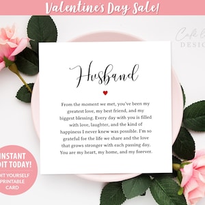 Valentines Day Husband Card Printable, Valentines Card Gift for Him Husband, Valentine Card Editable Template, Last Minute Card DIY