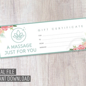 MASSAGE GESCHENK Gutschein, Valentinstag druckbarer Geschenkgutschein, Spa Gutschein, Sofort Download, Geschenkidee, Weihnachtsgeschenkkarte, Geschäft