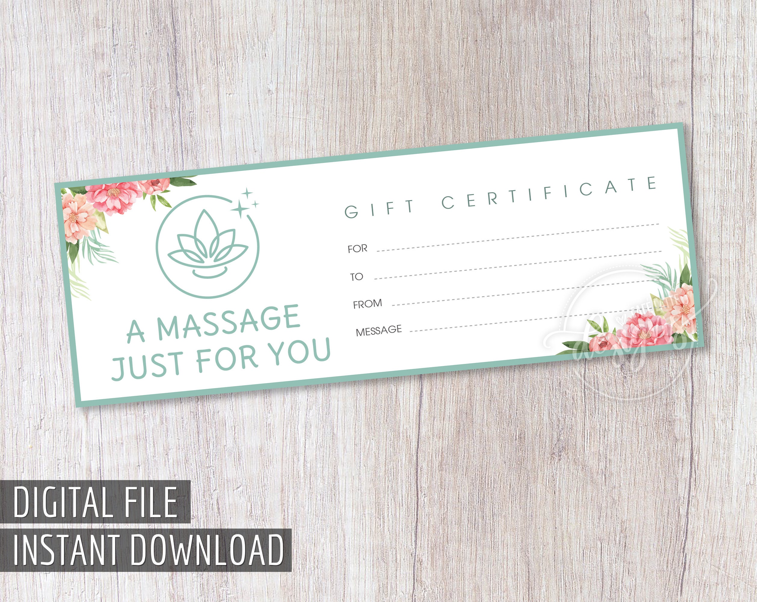 MASSAGE GIFT Certificate Valentine s Day Printable Gift Etsy 
