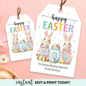 Étiquettes pour cadeaux de Pâques imprimables, lapin de Pâques, étiquettes pour cadeaux modèle modifiable, cadeau personnalisé pour la classe, cadeau de Pâques amis des enfants, téléchargement immédiat
