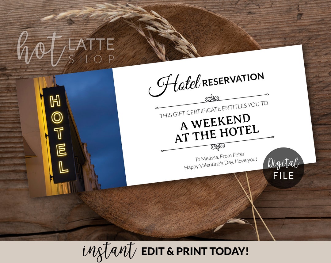 Hotel Gift Certificate Editable Template, Personalized Valentines Day ...