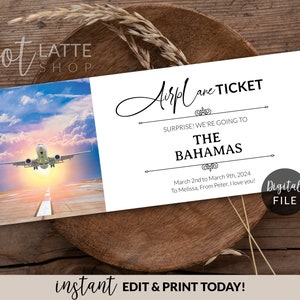 Airplane Ticket Gift Certificate Editable Template, Personalized Valentines Day Gift, Custom Vacation Travel Trip Coupon Card, DIY Printable