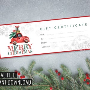 CHRISTMAS GIFT Certificate, Printable Gift Certificate, Gift Coupon, Instant Download, Xmas Gift Idea, Holiday Gift, X-Mas Tree Gift Card