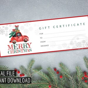 Certificado de presente de Natal, certificado de presente para impressão, cupom de presente, download instantâneo, ideia de presente de Natal, presente de feriado, cartão de presente de árvore de Natal