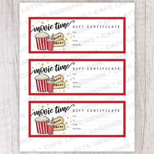MOVIE GIFT Certificate, Printable Gift Certificate, Gift Coupon Idea ...