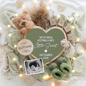 St Patricks Day Baby Announcement, St Patricks Pregnancy Announcement Digital For Social Media, Wee Little Secret Neutral Editable Template