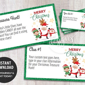 TESORO DI NATALE Indizi di caccia, carte indizio di caccia al tesoro modificabili, coupon stampabili per caccia al tesoro per bambini, giochi per adulti Download istantaneo fai da te