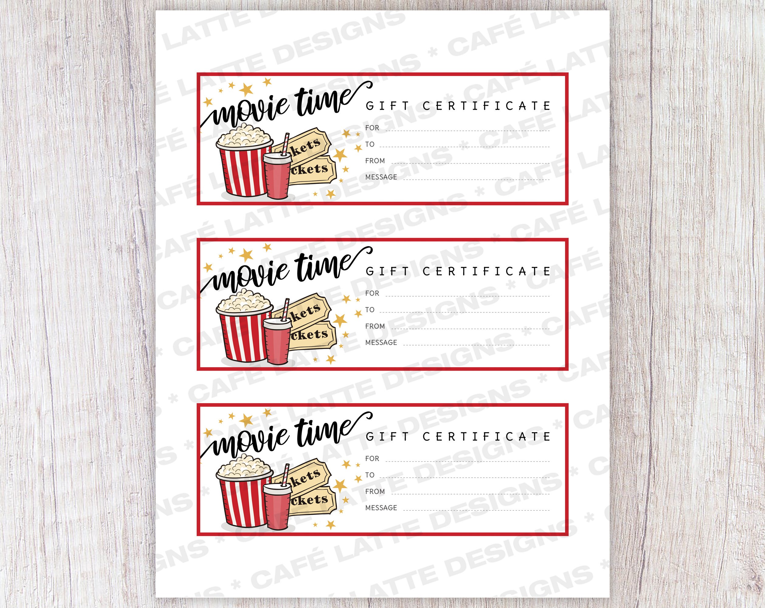 MOVIE GIFT Certificate, Printable Gift Certificate, Gift Coupon Idea ...