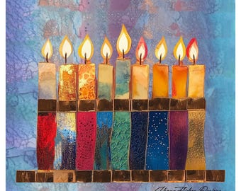Colorful Hanukkah Menorah Digital Art Print –  Chanukiah AI Painting"