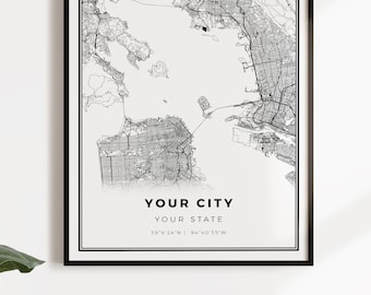 Any City Map, Custom Map Print, Personalized Map, Custom City Map, Custo m Map, Custom Map Poster, Custom Street Map, Custom Map Gift | #COR